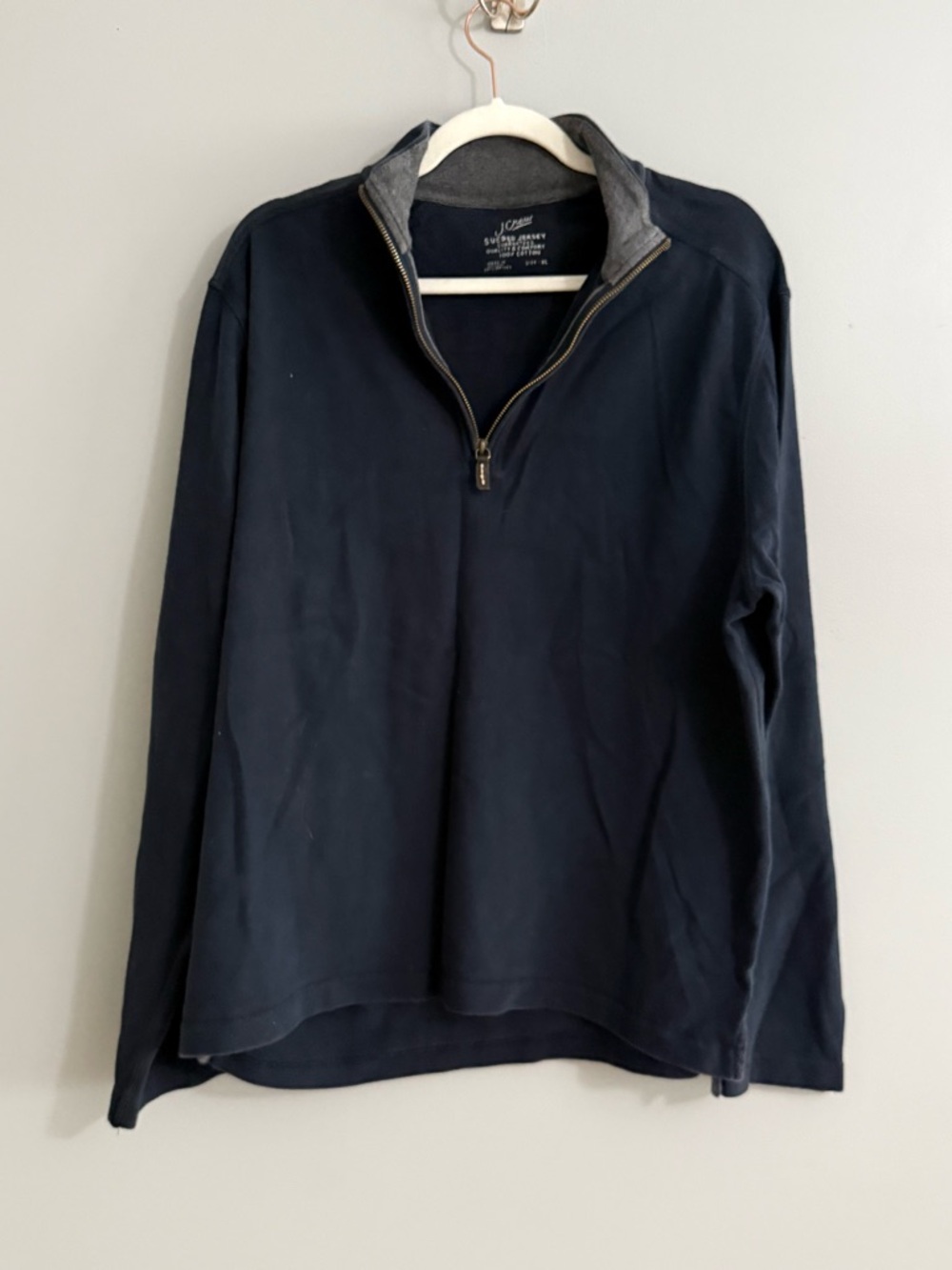 J. Crew Men’s Navy Quarter-Zip Sweater with Contrast Collar- XL